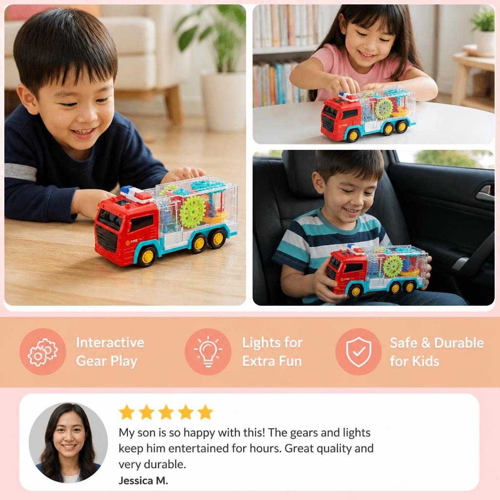 Interactive Gear Fire Truck Toy with Lights