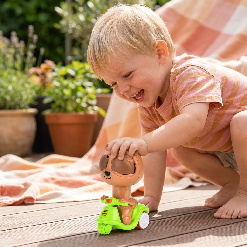 Press & Go Animal Motorcycle Toy – Cute Hide-and-Seek Character Car