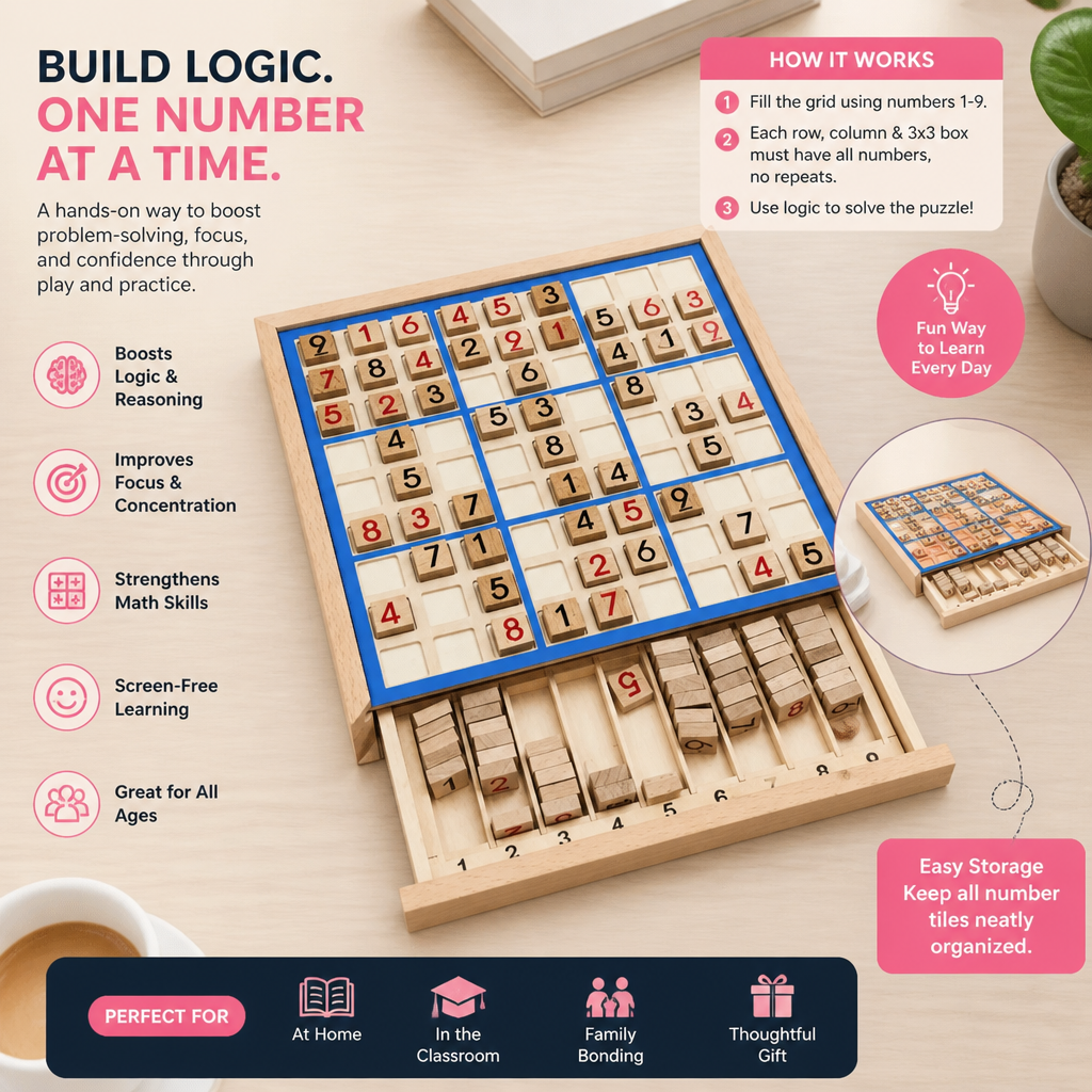 Wooden Sudoku Puzzle Board – Educational Logic & Math Game