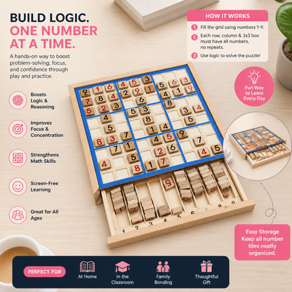 Wooden Sudoku Puzzle Board – Educational Logic & Math Game