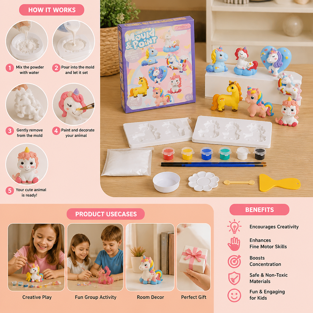 DIY Animal Plaster Painting Kit – Mold, Paint & Create Craft Set for Kids