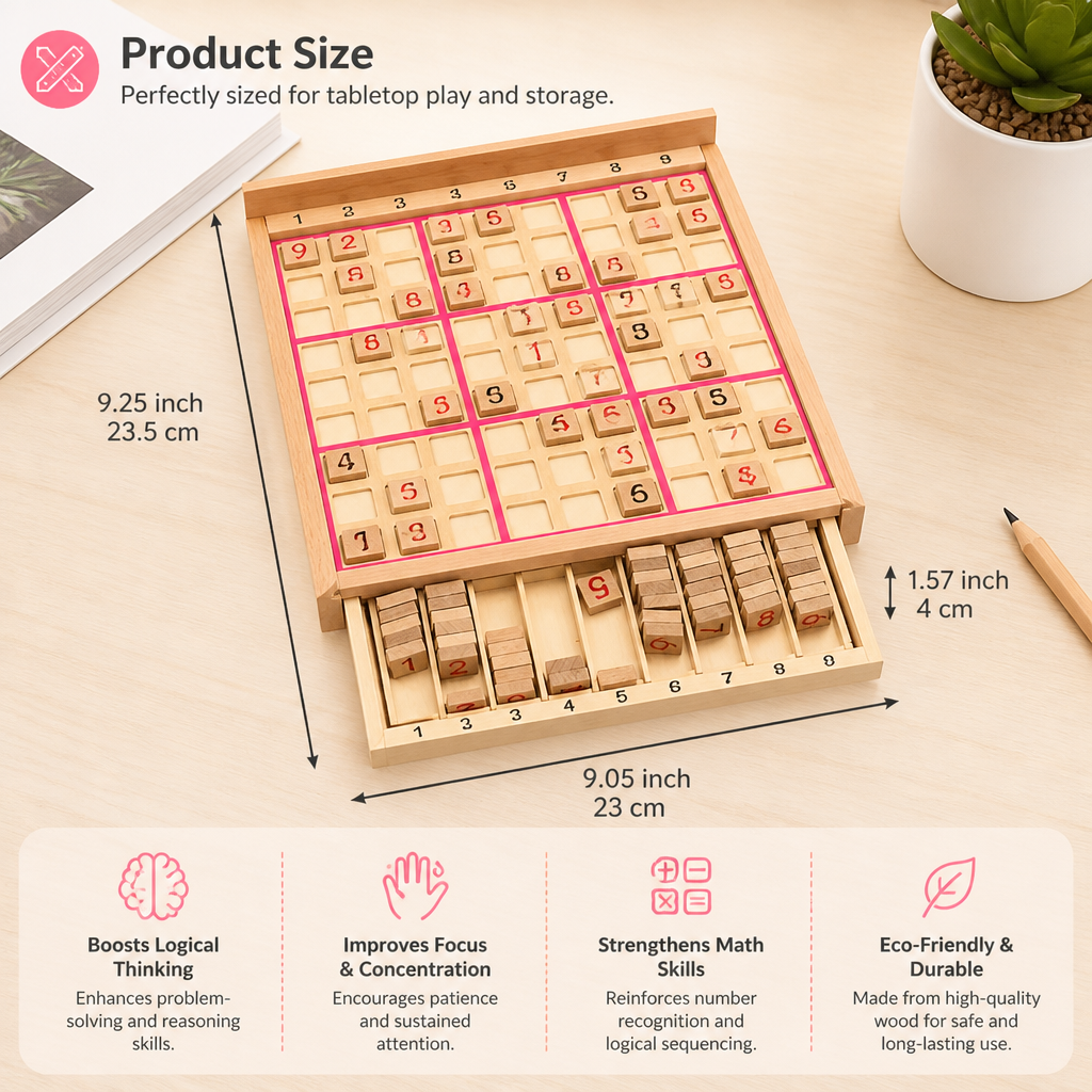 Wooden Sudoku Puzzle Board – Educational Logic & Math Game