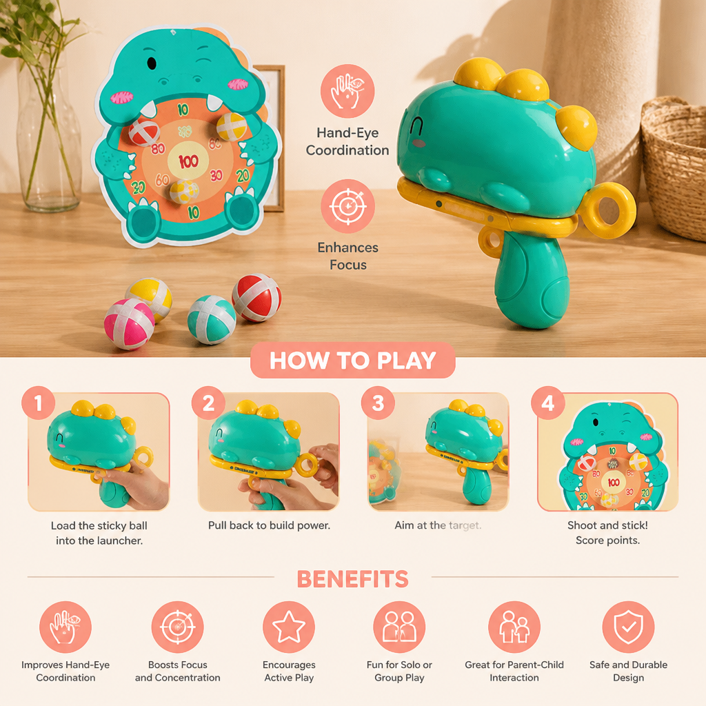 Dinosaur Sticky Ball Shooter – Target Shooting Game for Kids