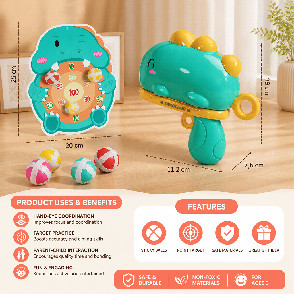 Dinosaur Sticky Ball Shooter – Target Shooting Game for Kids