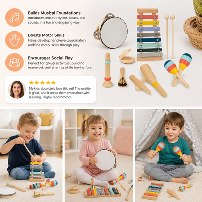 Wooden Musical Instrument Set – Montessori Percussion & Rhythm Learning Toys for Kids