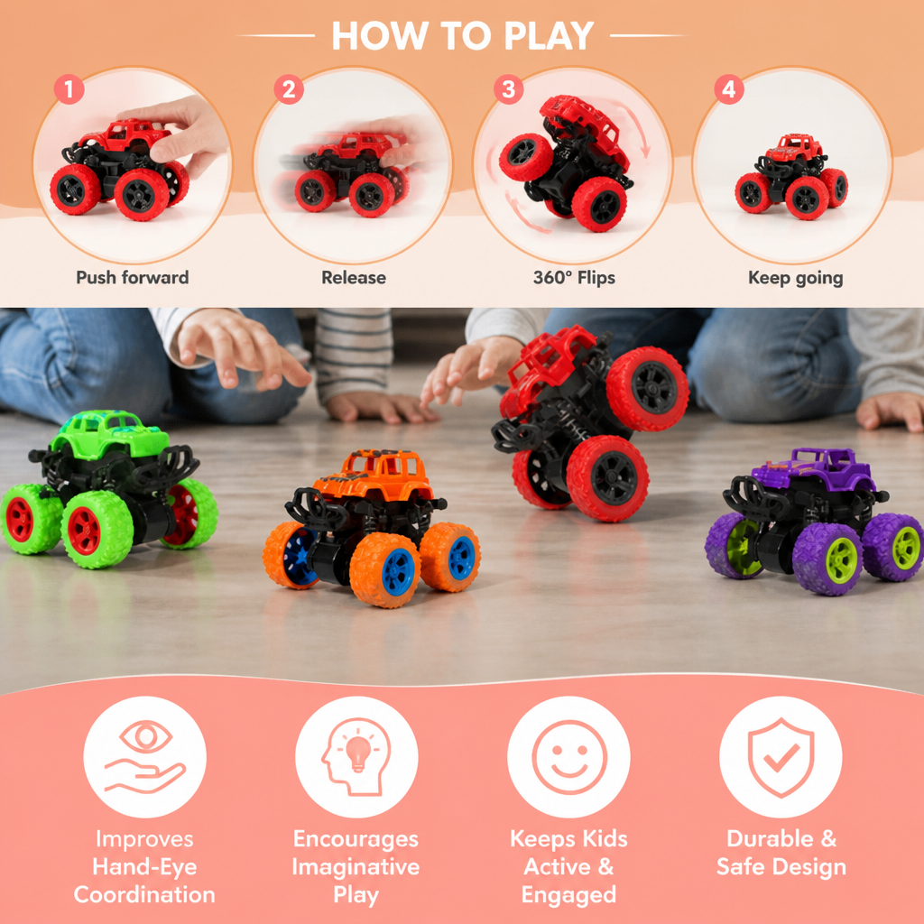 Friction-Powered Monster Truck Stunt Car for Kids