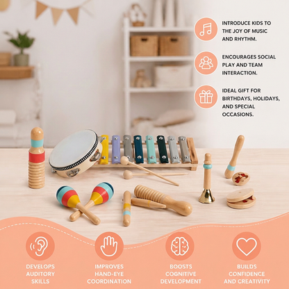 Wooden Musical Instrument Set – Montessori Percussion & Rhythm Learning Toys for Kids