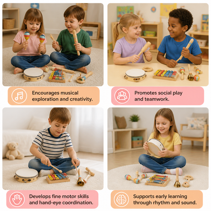 Wooden Musical Instrument Set – Montessori Percussion & Rhythm Learning Toys for Kids