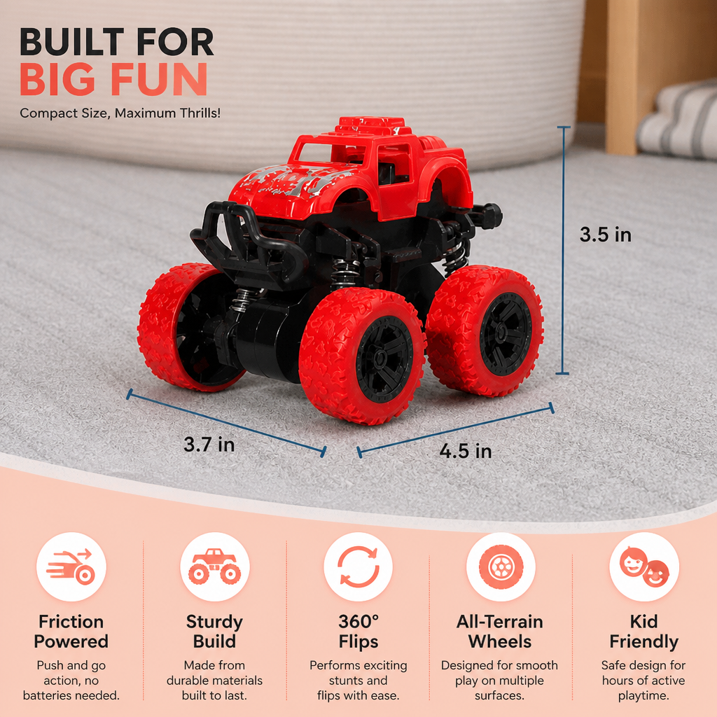 Friction-Powered Monster Truck Stunt Car for Kids