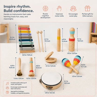 Wooden Musical Instrument Set – Montessori Percussion & Rhythm Learning Toys for Kids