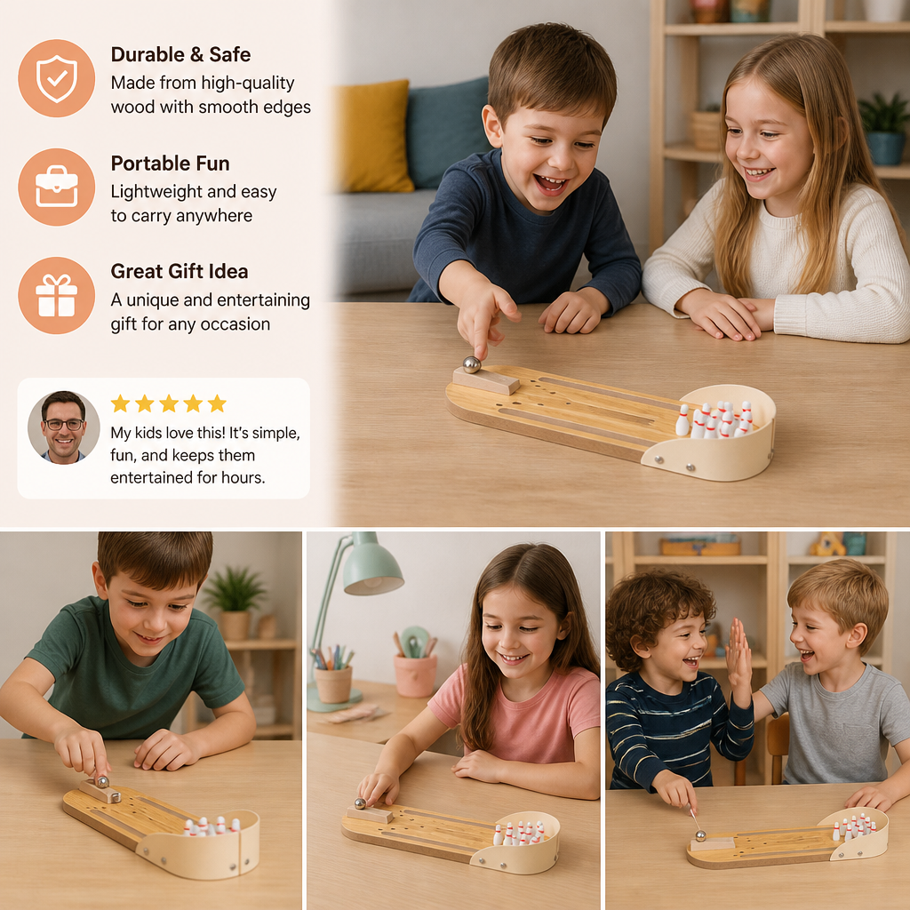 Wooden Mini Bowling Game – Portable Desktop Bowling Set for Kids