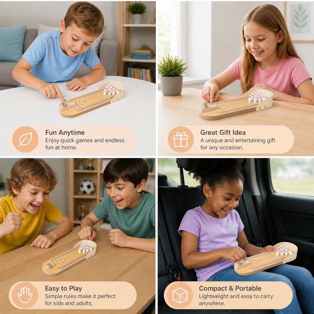 Wooden Mini Bowling Game – Portable Desktop Bowling Set for Kids