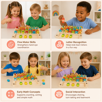 Wooden Magnetic Fishing Game – Alphabet, Math & Fine Motor Skills Learning Toy for Kids