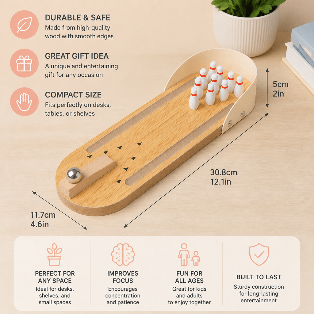 Wooden Mini Bowling Game – Portable Desktop Bowling Set for Kids