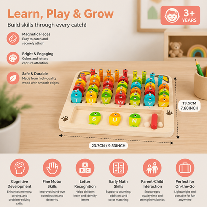 Wooden Magnetic Fishing Game – Alphabet, Math & Fine Motor Skills Learning Toy for Kids