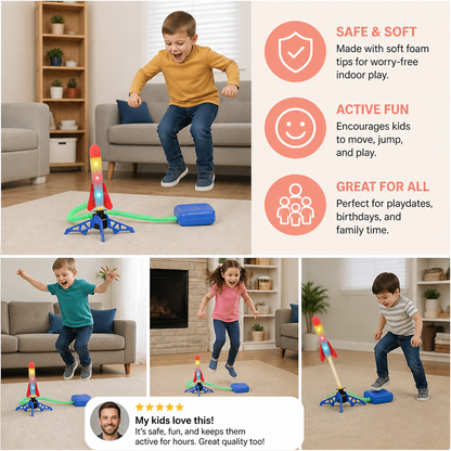 Safe & Soft Kids Rocket Launcher- Lightning Air-Powered Indoor Fun
