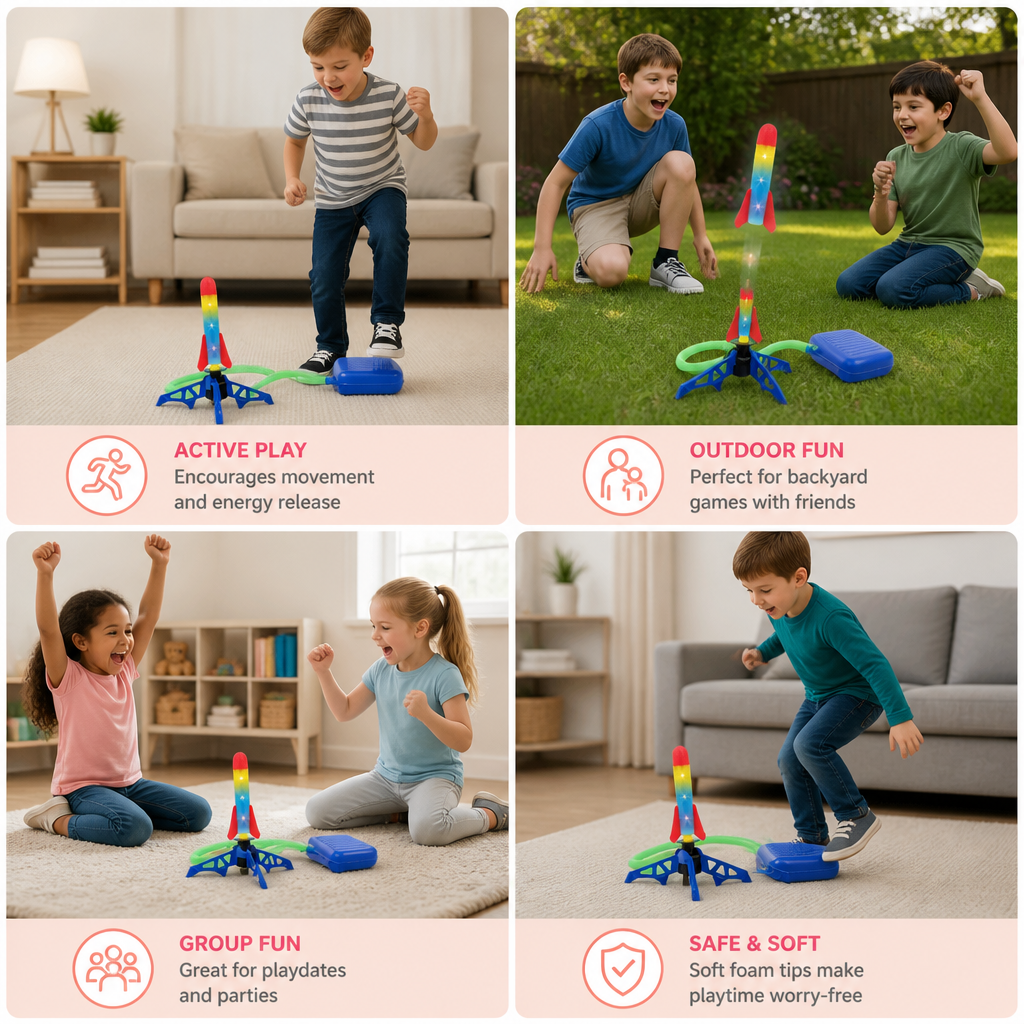 Safe & Soft Kids Rocket Launcher- Lightning Air-Powered Indoor Fun