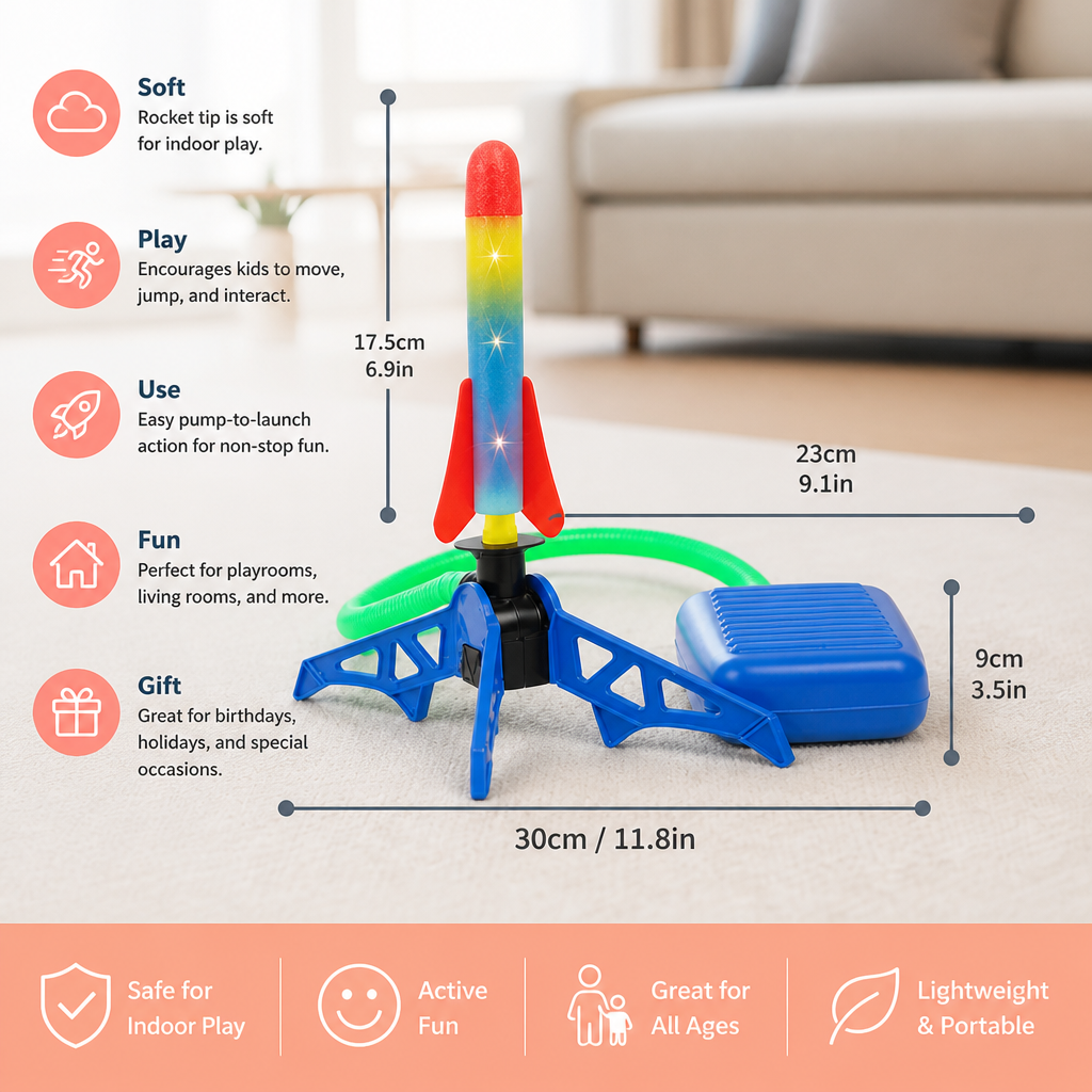 Safe & Soft Kids Rocket Launcher- Lightning Air-Powered Indoor Fun