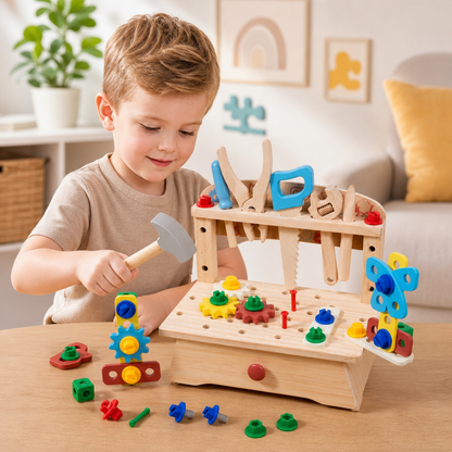 Wooden Kids Workbench & Tool Set – DIY Construction & Fine Motor Skills Learning Toy