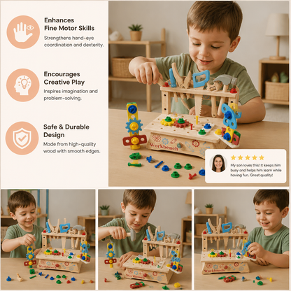 Wooden Kids Workbench & Tool Set – DIY Construction & Fine Motor Skills Learning Toy