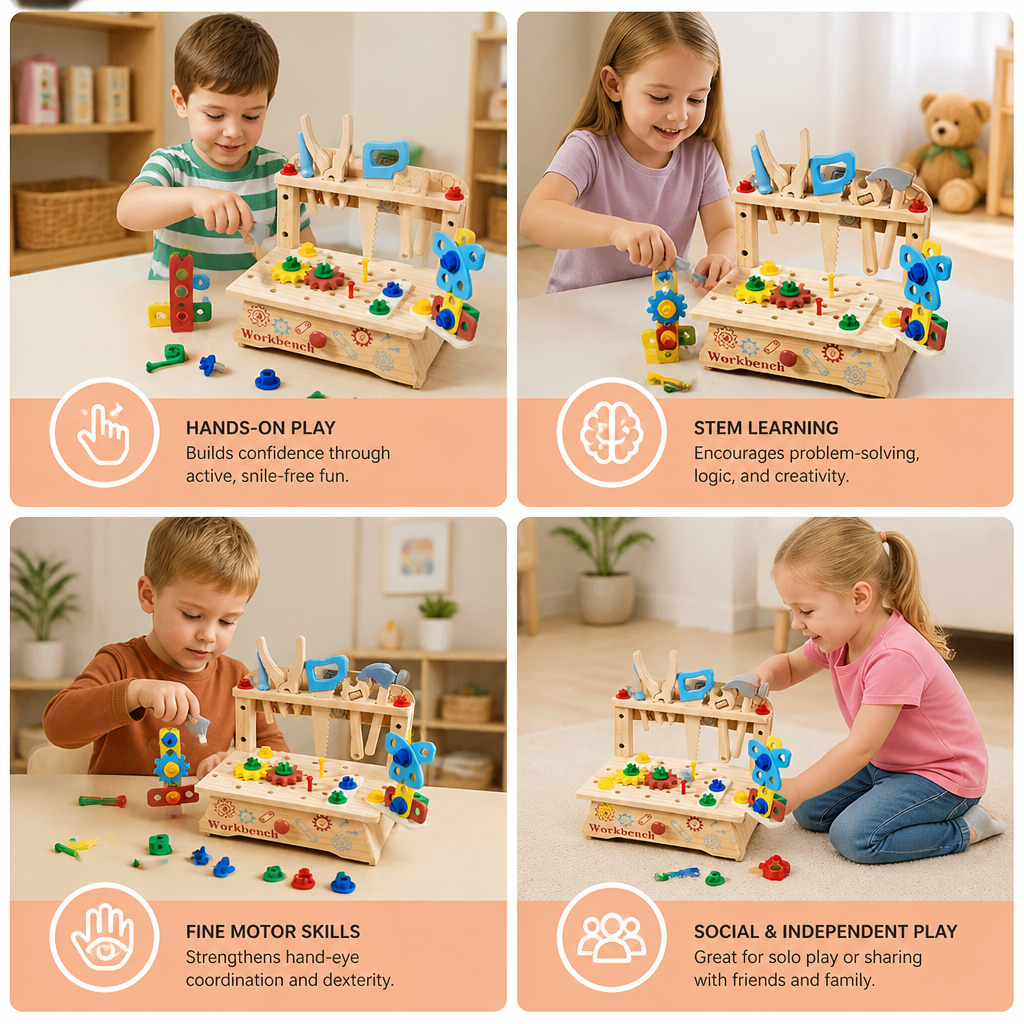 Wooden Kids Workbench & Tool Set – DIY Construction & Fine Motor Skills Learning Toy
