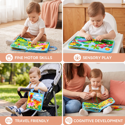 8-in-1 Montessori Dinosaur Busy Board Activity Book for Toddlers