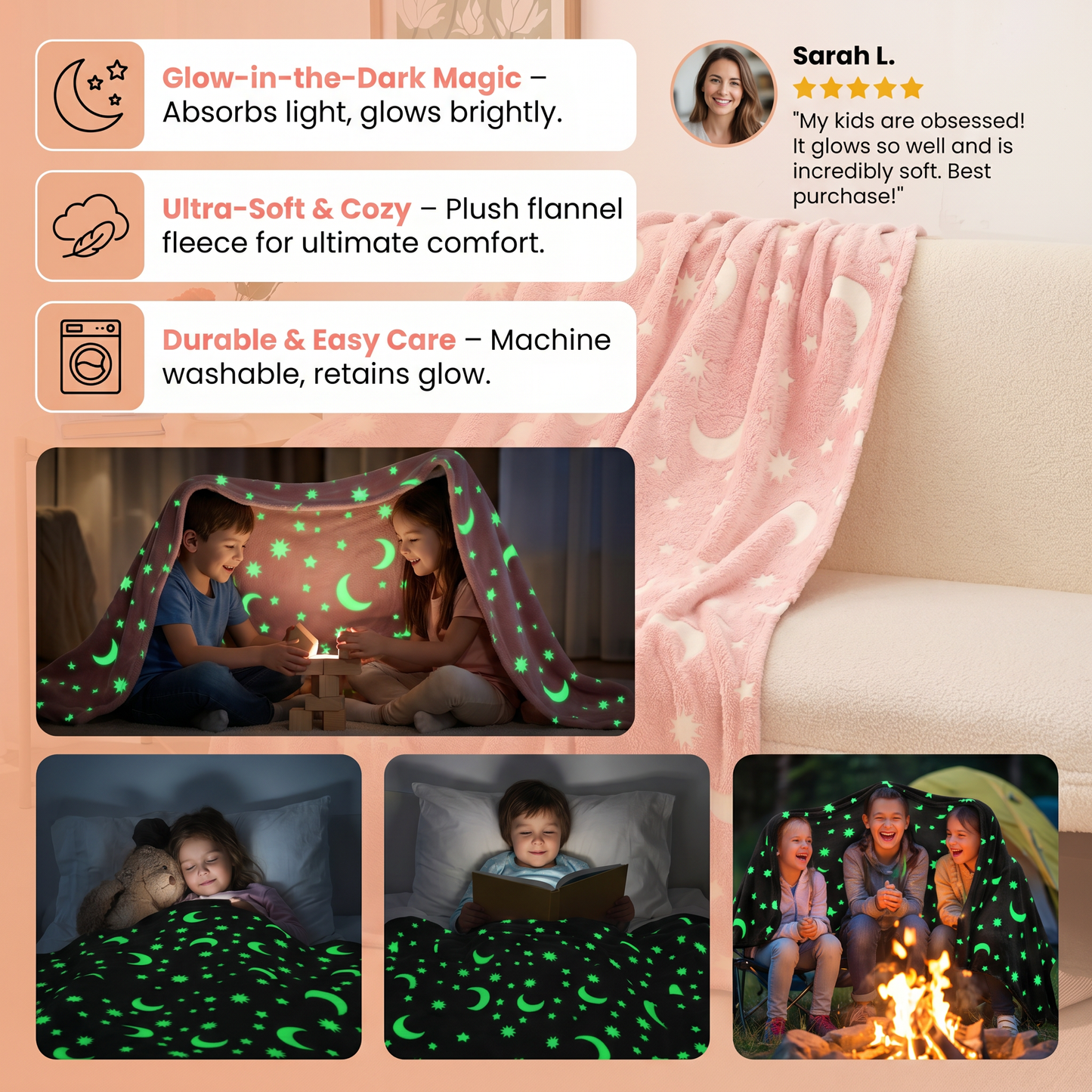 Shimmering Star Blanket – Glow-in-the-Dark Cozy Blanket