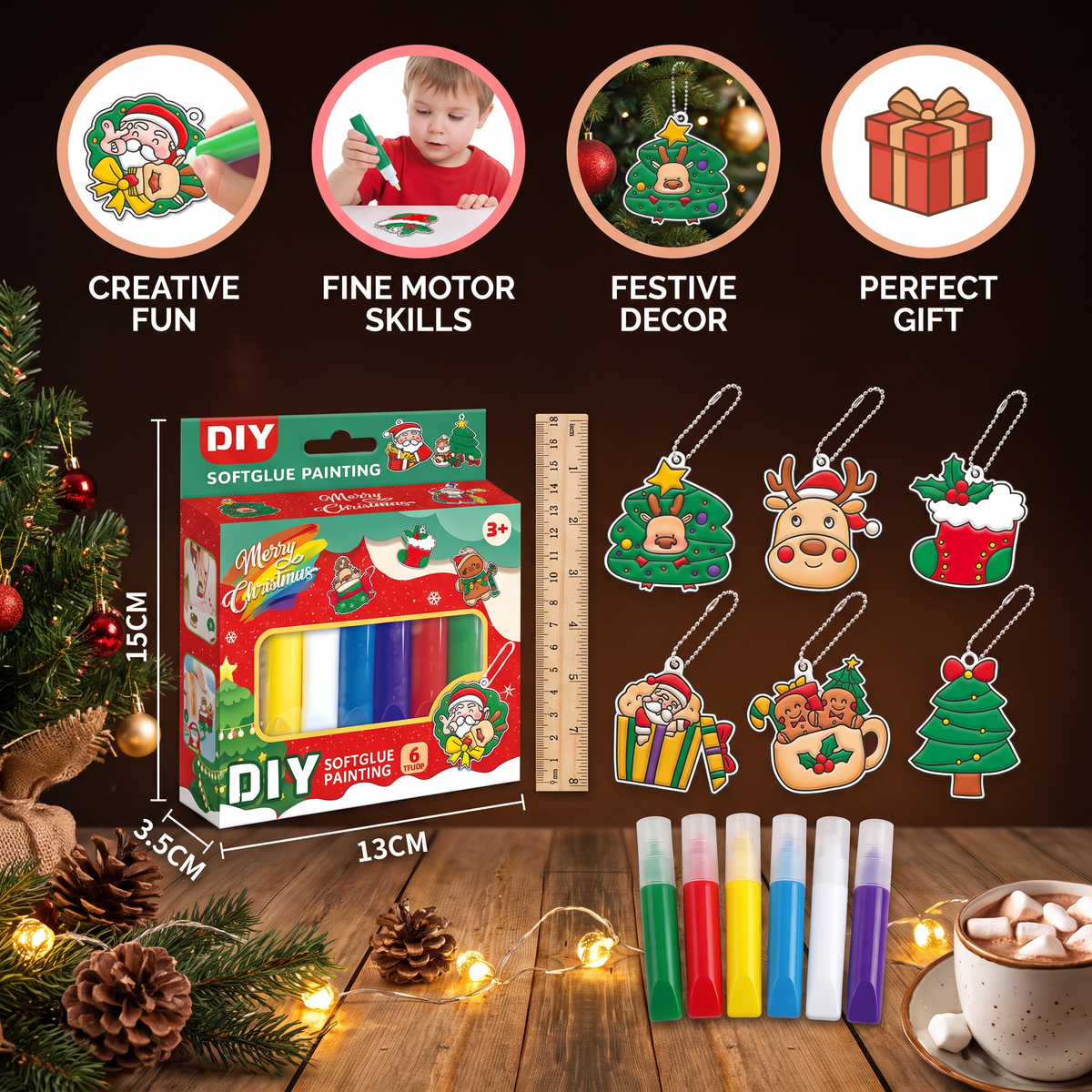 DIY Christmas No-Bake Glue Painting Ornament Craft Kit for Kids