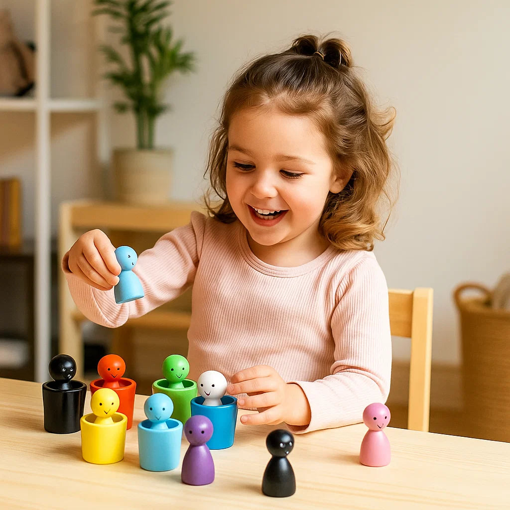Montessori Wooden Colour Sorting Cup Game