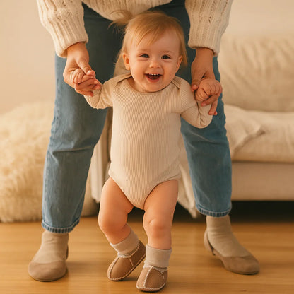 Fleece-Lined Baby Winter Sock Shoes in Suede Look