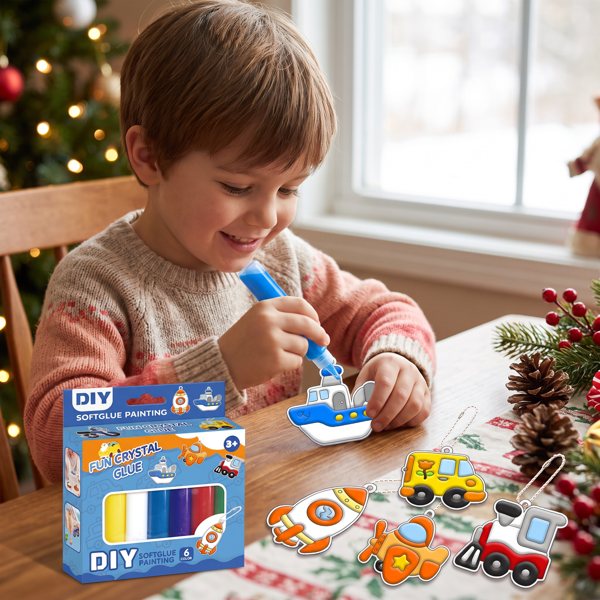 DIY Christmas No-Bake Glue Painting Ornament Craft Kit for Kids