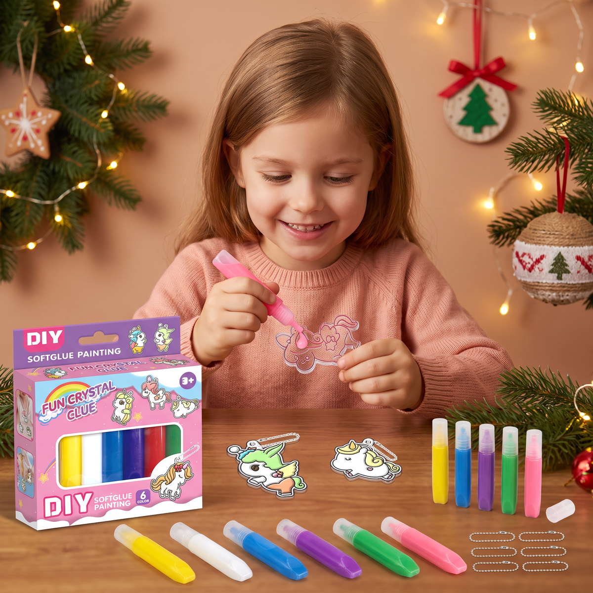 DIY Christmas No-Bake Glue Painting Ornament Craft Kit for Kids