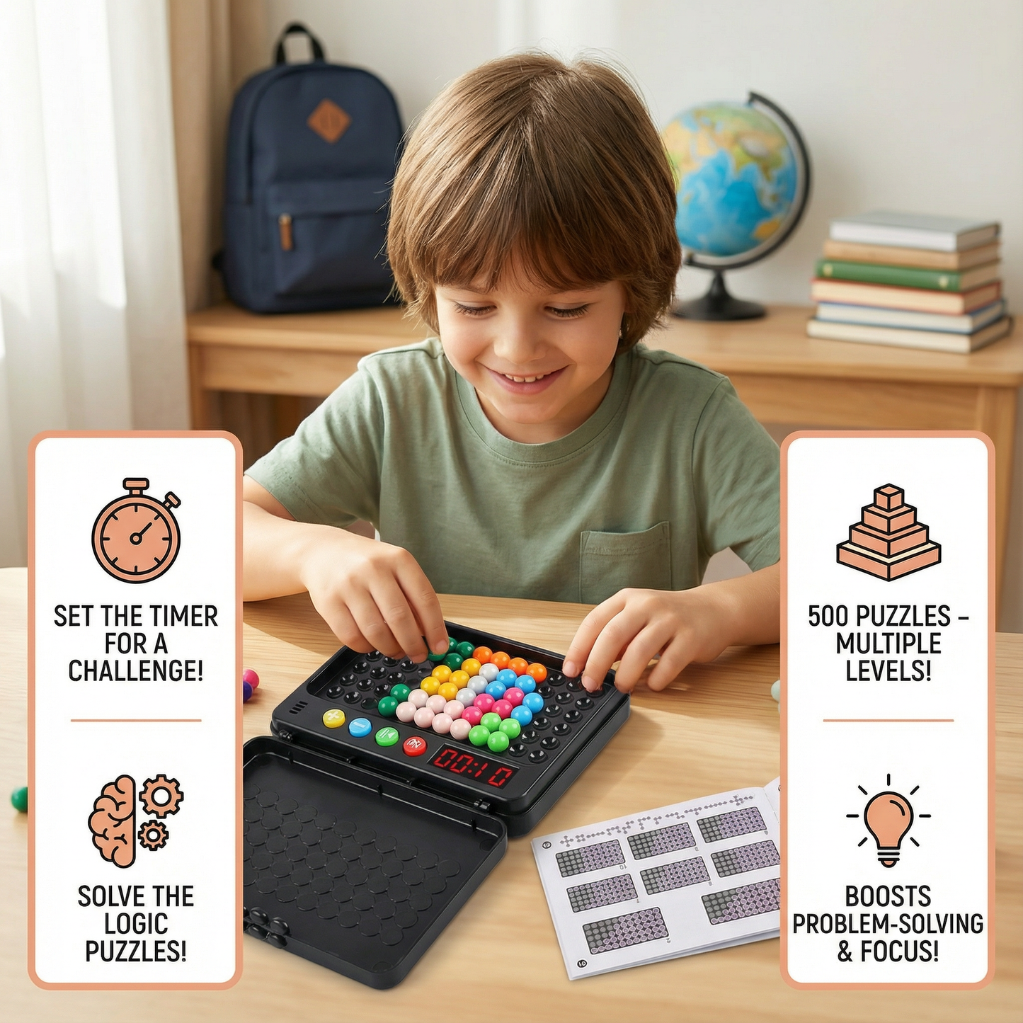 Smart Kids Brain Game – 500 Logic Puzzles with Timer