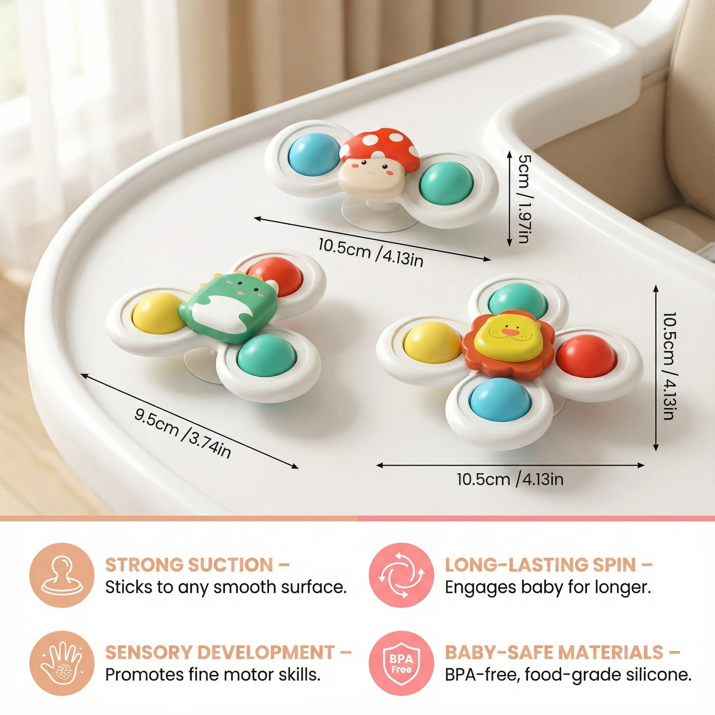 Cute Suction Cup Spinning Toy Set for Babies – 3 Pack