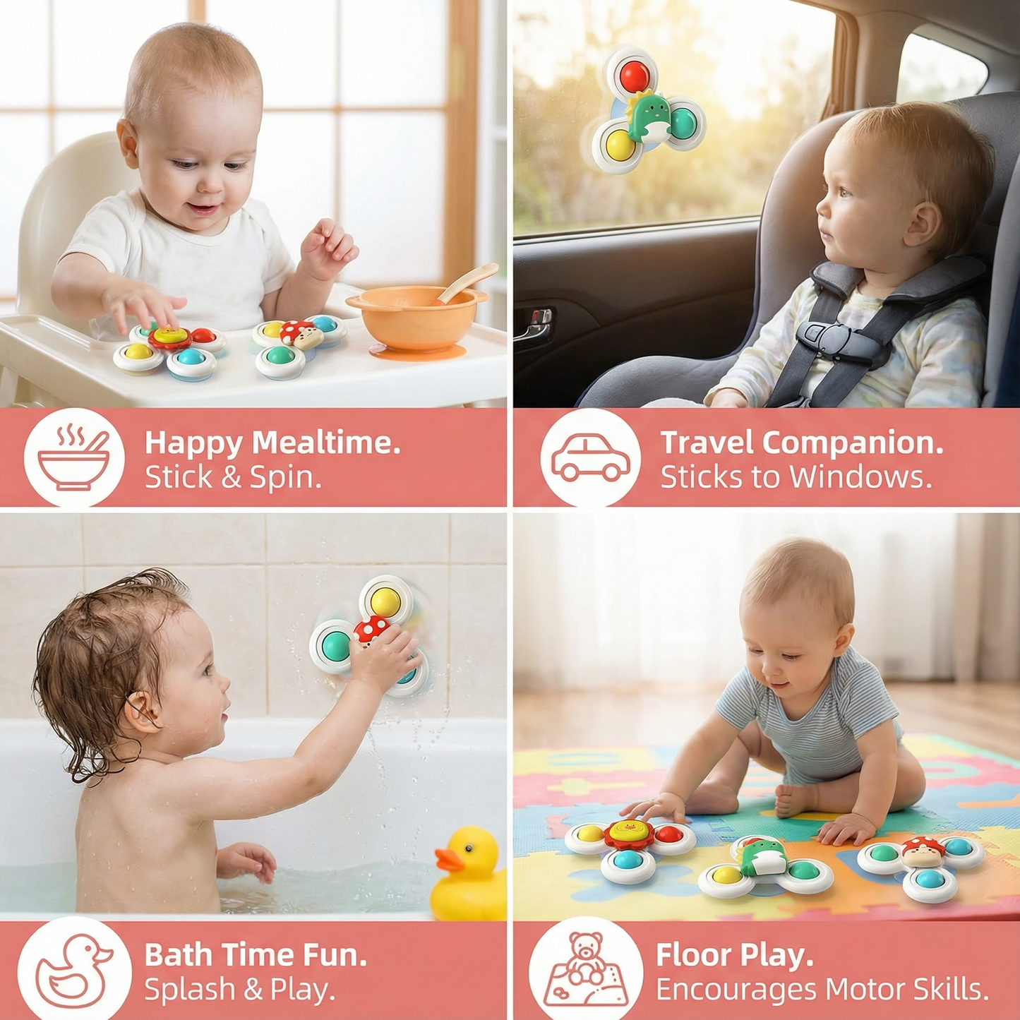 Cute Suction Cup Spinning Toy Set for Babies – 3 Pack