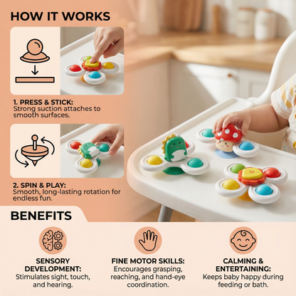 Cute Suction Cup Spinning Toy Set for Babies – 3 Pack