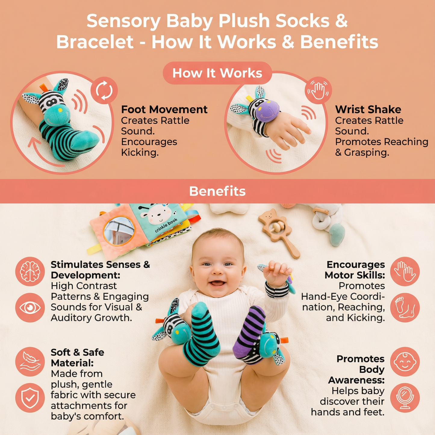 Sensory Baby Plush Socks and Bracelet