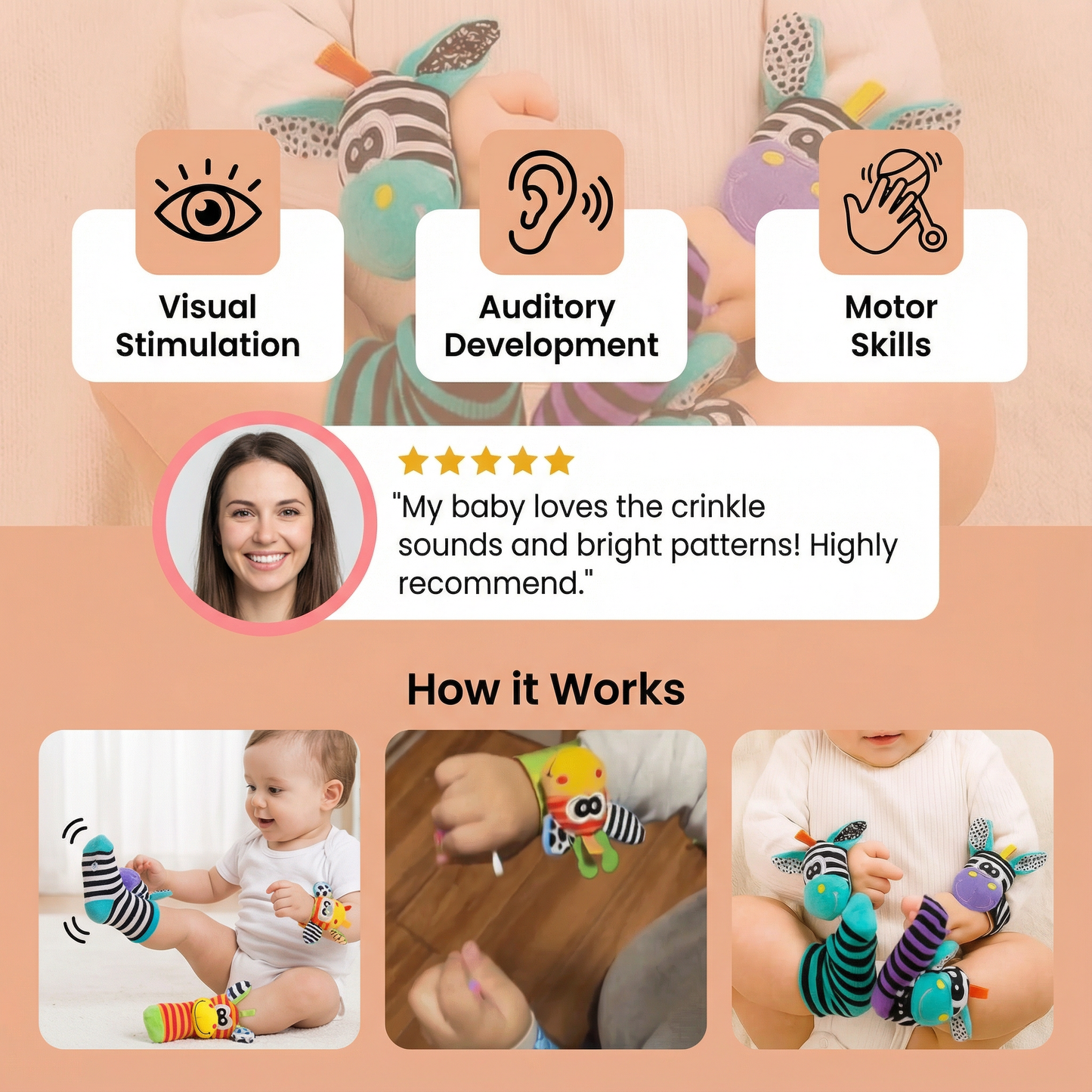 Sensory Baby Plush Socks and Bracelet