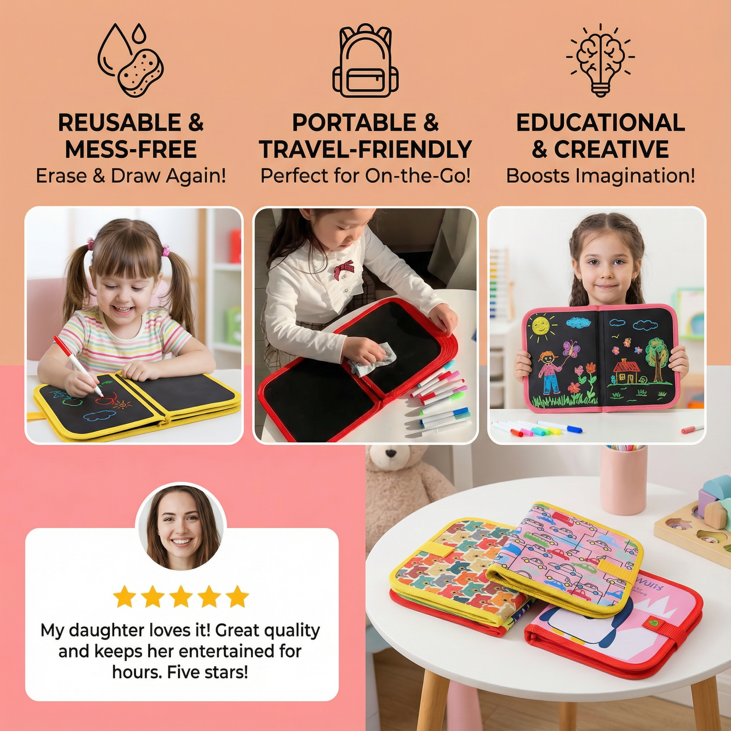 Portable Reusable Drawing Book for Children