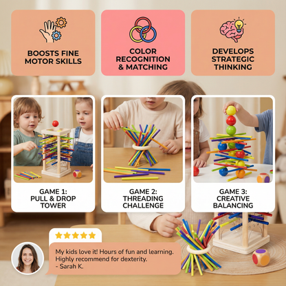 Educational 3-in-1 Wooden Ball and Stick Dexterity Game
