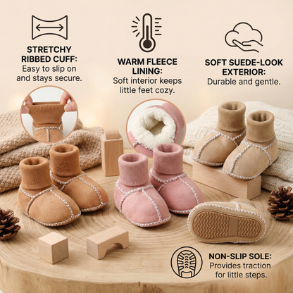Fleece-Lined Baby Winter Sock Shoes in Suede Look