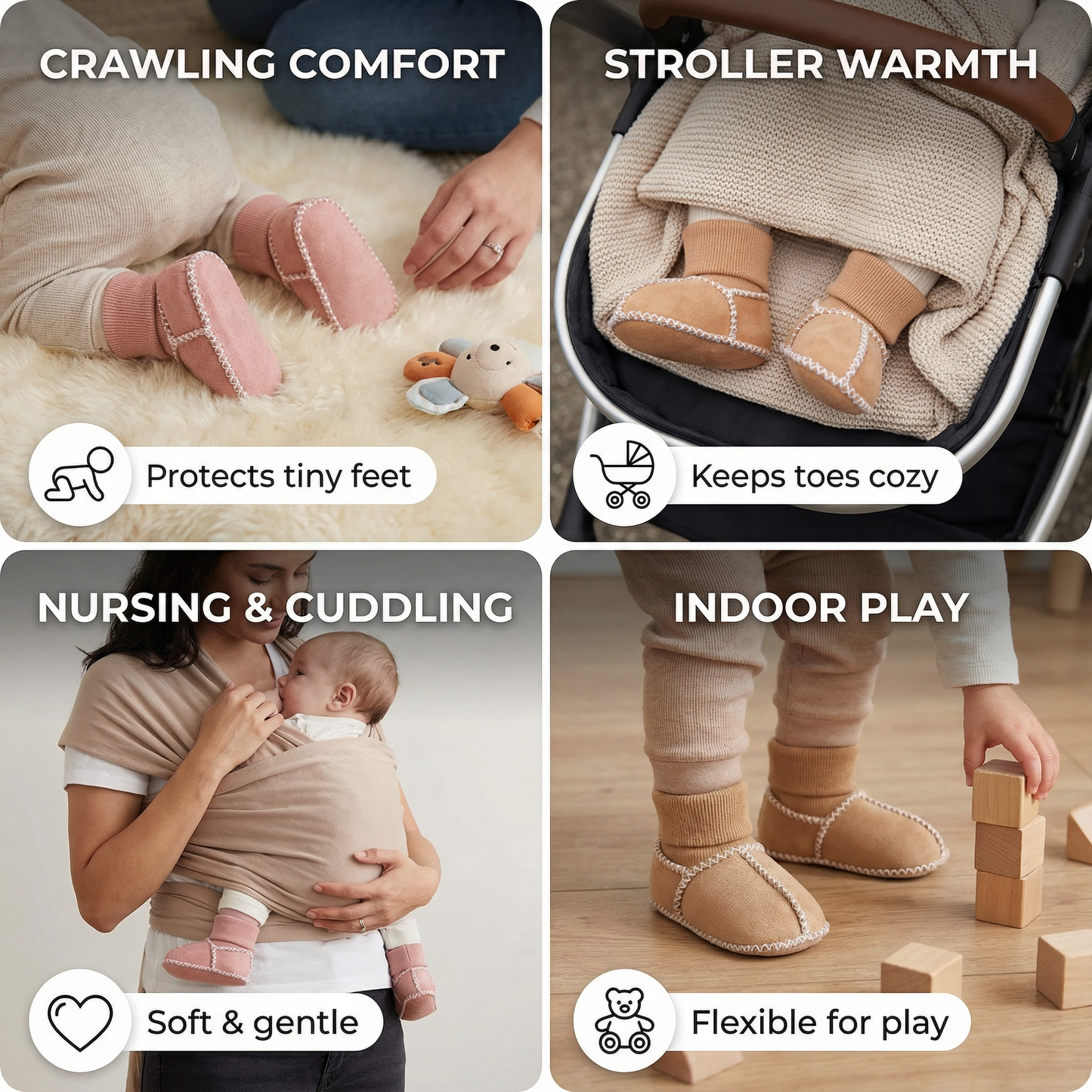 Fleece-Lined Baby Winter Sock Shoes in Suede Look