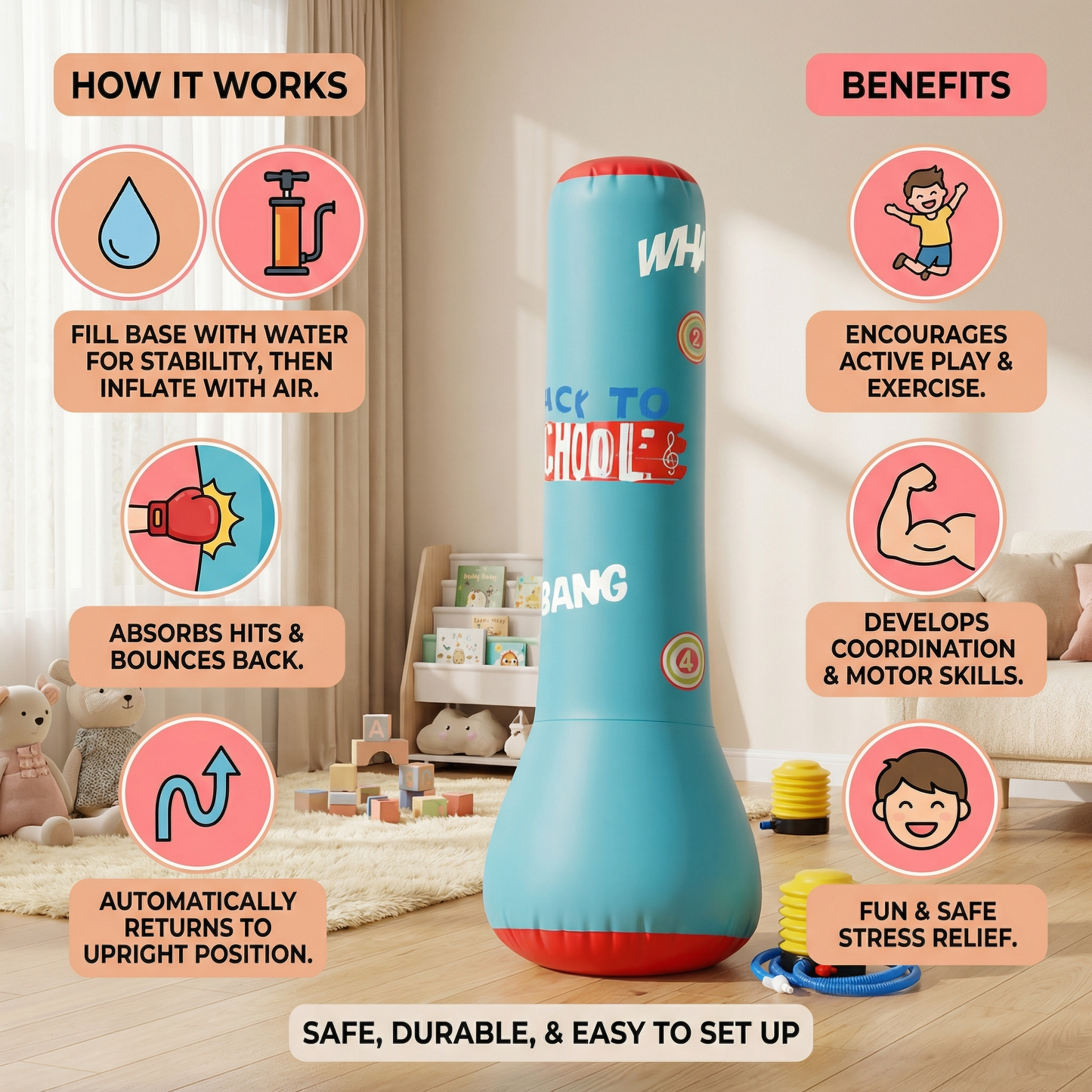 Inflatable Kids Boxing Bag with Water Base