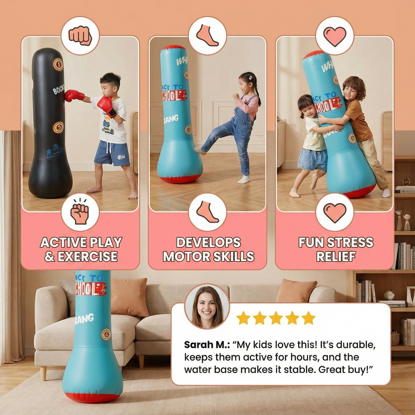 Inflatable Kids Boxing Bag with Water Base
