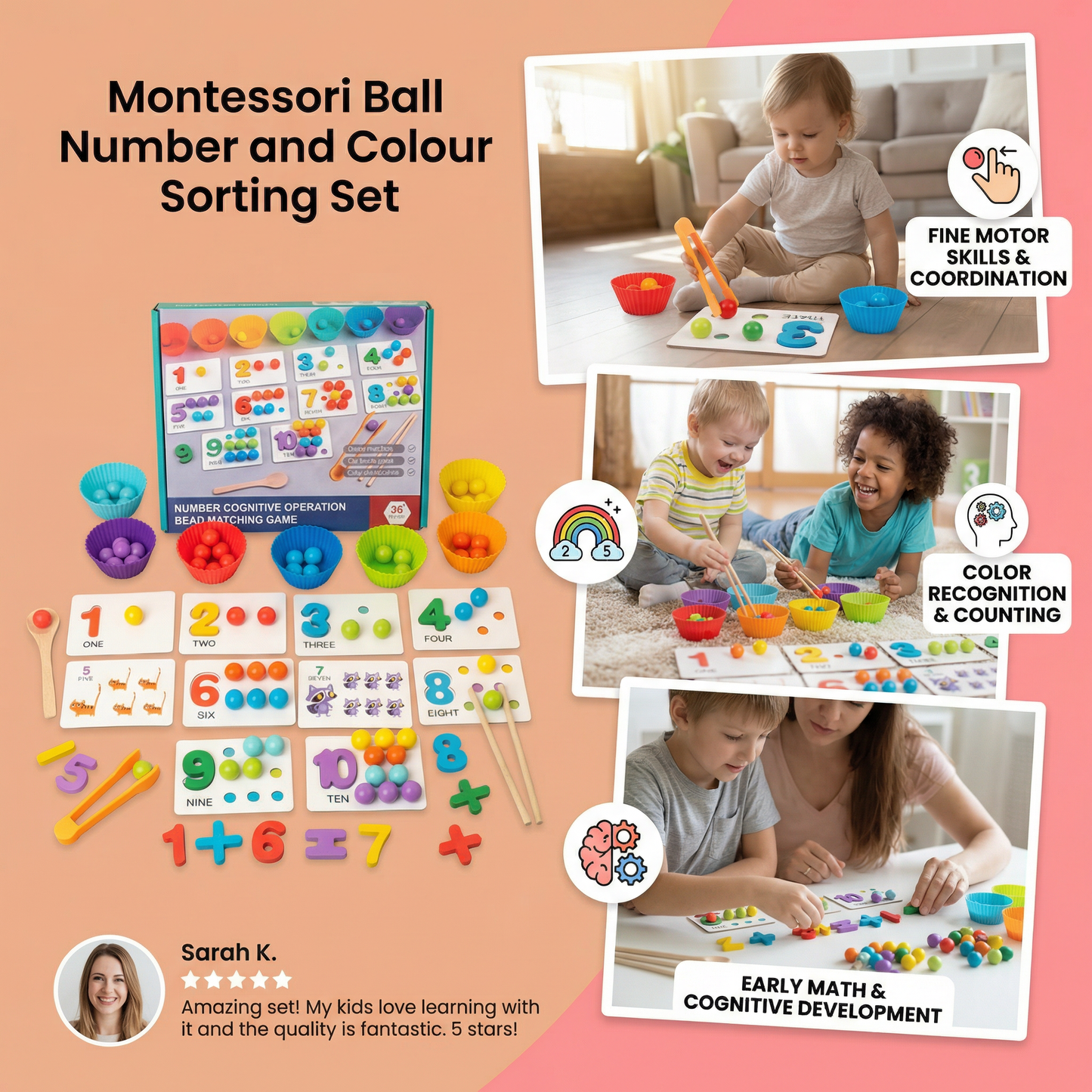 Montessori Ball Number and Colour Sorting Set for Learning to Count
