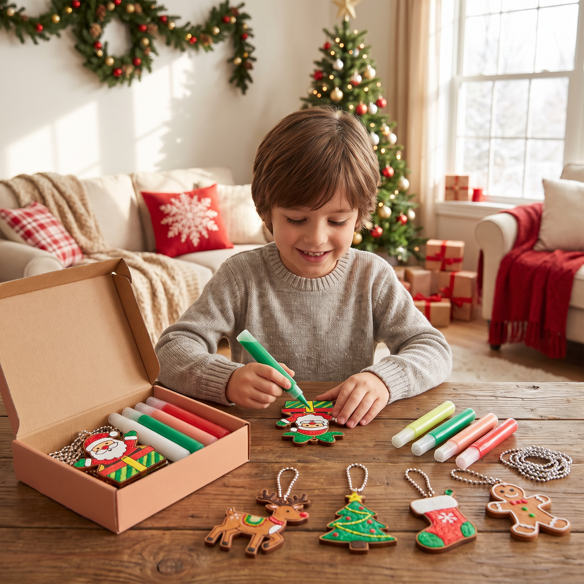 DIY Christmas No-Bake Glue Painting Ornament Craft Kit for Kids